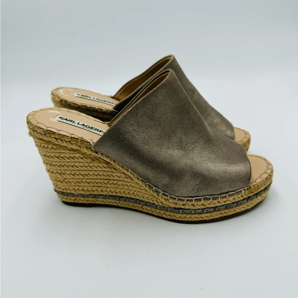 Karl Lagerfield Paris Carina Sparkle Leather Women SlipOn Open Toe Wedge Sandals